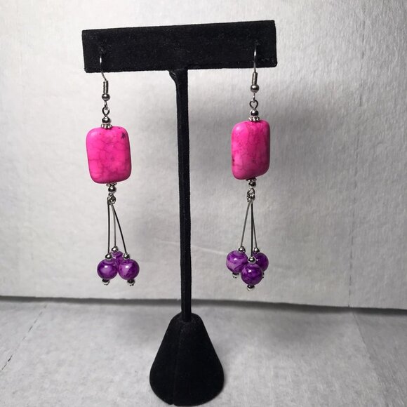 Handmade Bubblegum Earrings Pink & Purple Lightweight Dangle Jewelry for Women - Picture 1 of 4